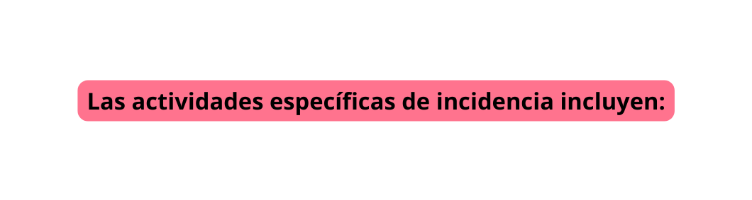 Las actividades específicas de incidencia incluyen